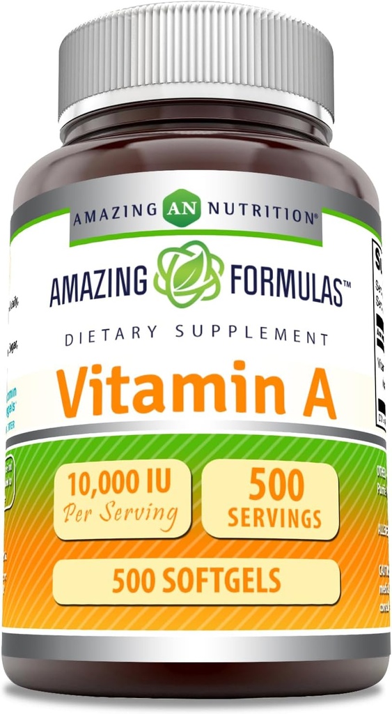 Amazing Formulas Vitamin A 10000 IU Supplement | as Retinyl Palmitate | 3000 Mcg | Softgels | Non-GMO | Gluten Free | Made in USA (1 Pack, 500 Count)