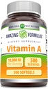 Amazing Formulas Vitamin A 10000 IU Supplement | Retinyl Palmitate | 3000 Mcg | Softgels | Non-GMO | Gluten Free | Made in USA (1 Pack, 500 Count)