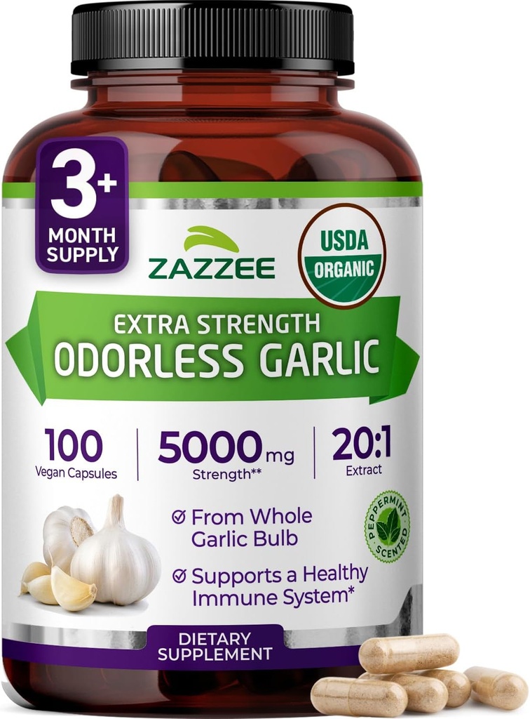 Zazzee USDA Organik Odorless The 20:1 Ekstraksiyon, 5000 mg Güçlü, 100 Vegan Capsules, 3+ Moon Supply, Standardized, Interd 20X Extract, 100% Vegetarian, All- Natural, Non-GMO, Made in the USA