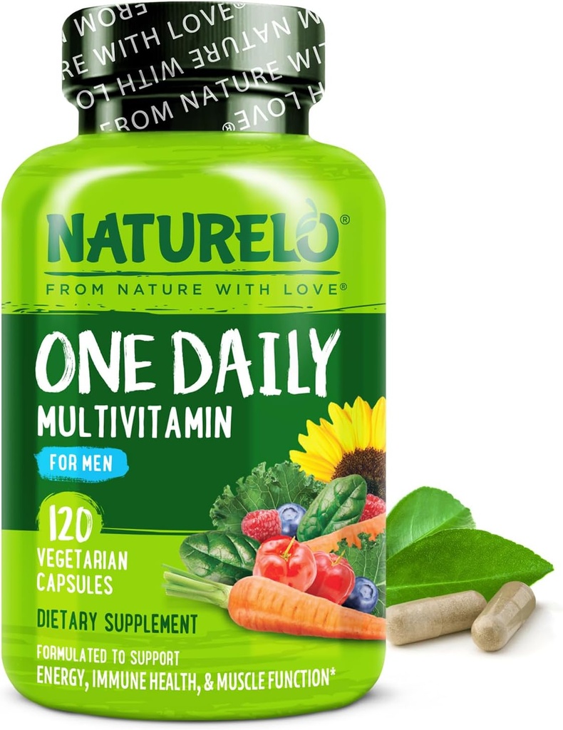 NATLO Erkekler Multivitaminler - Vitaminler, Mineraller ve Organik Tüm Gıdalar, Enerji ve Sağlık, Non-GMO, 120 Vegetarian Capsules - One Daily Multivitamin for Men with Vitamins, Minerals & Organic Whole Foods, Boost Energy & Health, Non-GMO, 120 Vegetarian Capsules