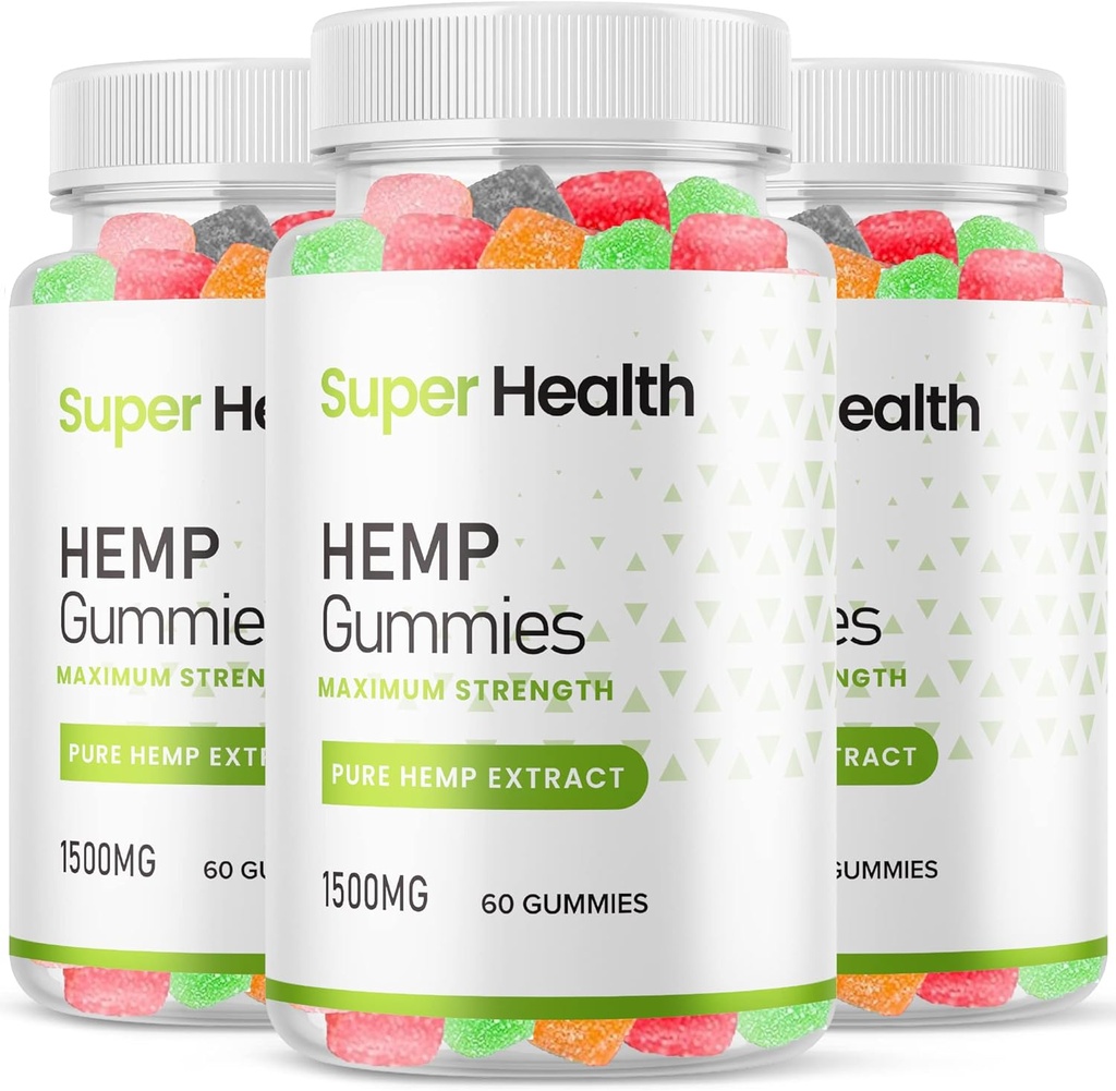 (3 Pack) Super Health Hemp Gummies - Resmi Formula - Super Health Gummies Ekstra Kuvvetler Şişede 25 mg Per Gummy ve 1500 mg ile Şişe, Assorted Flavors Gummies En Güçlü Yeni 2023 (180 Gummies)