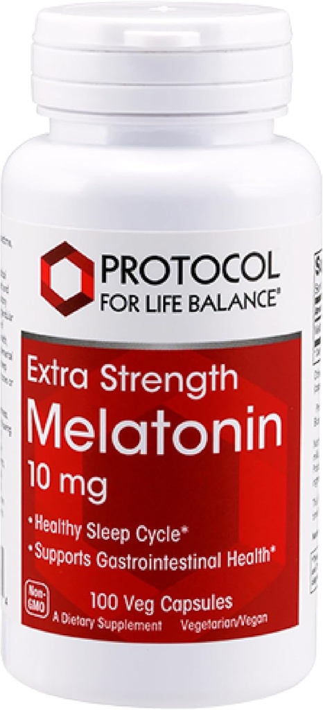 PROTOCOL FOR LIFE BALANCE Melatonin Ekstra Güçlü - 10 mg Melatonin - Yetişkinler için Uyku Desteği - Daily Immune Support - Pineal Gland Aid - Kosher & Non-GMO - 100 Veg Capsules