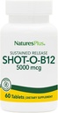 Natures Plus Shot-O-B12 (Methylcobalamin), Sustained Release - 5000 mcg, 60 Vejetaryen Tabletler - Yüksek Potency, Fast Acting B12 Supplement - Memory & Energy Alert - Gluten-Free - 60 Hizmetler