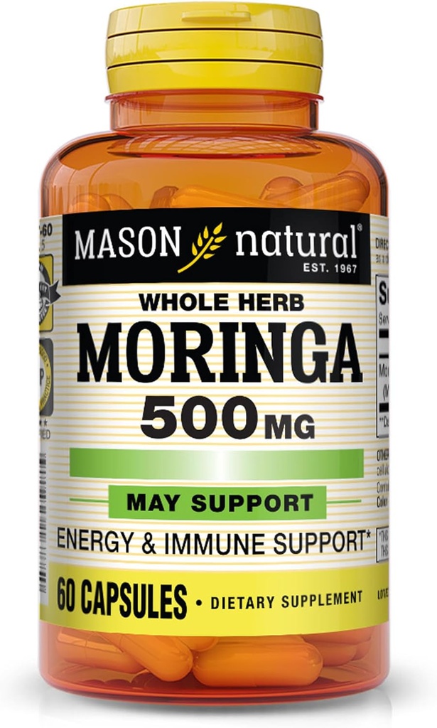 MASON NATURAL Moringa 500 mg - Enerji Metabolism ve Inflammatory Yanıtı, Antioksi Immune Support Herbal Supplement, 60 Capsules