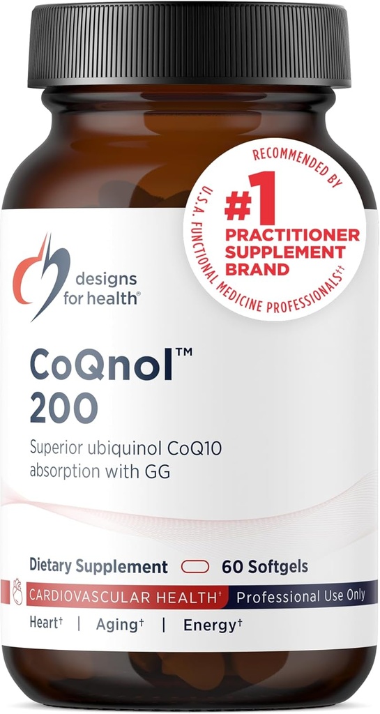 Designs for Health CoQnol 200mg - CoQ10 Ubiquinol με Superior Βιοδιαθεσιμότητα + Αποκλειστική Τεχνολογία Απορρόφησης - Double CoenzymeQ10 Boost with GG - Heart, Healthy Aging + Cell Support (60 Softgels)