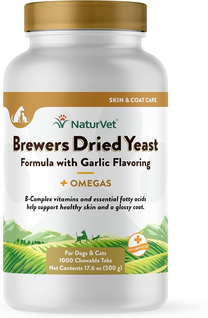 NaturVet – Brewer'in kuru Yeast Formula ile Fla Flavoring – Plus Omegas | Omega-3, 6 & 9 Fatty Asits | B1, B2, Niacin & Vitamin C | Köpekler ve Kediler | 1000 Chewable Tabletler için |