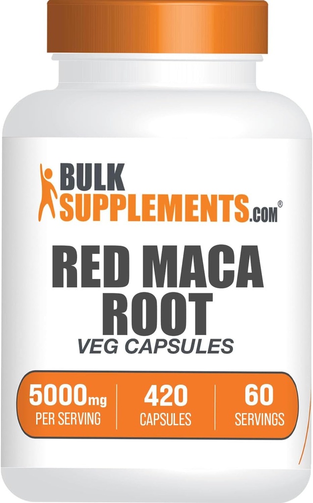BulkSupplements.com Red Maca Capsules - Maca Supplement, Red Maca 5000 mg, Red Maca Root - Vegan & Gluten Free, 7 Capsules per Service, 420 Count (Pack of 1)