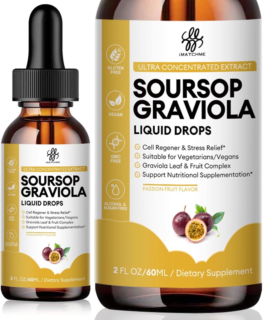 IATCHMME Premium Soursop Graviola for Digestion, Support Health Skin & Sleep, Soursop Extract Liquid Drop from Graviola Leaf and Fruit, Sugar/Caffeine/Gluten Free, Passion Fruit Flavor, 2 Fl Oz