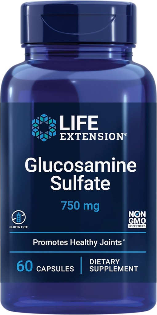 Life Extension Glucosamine Sulfate, 750 mg, Supports Knee Comfort and Joint Health, Gluten-Free, Non-GMO, 60 Capsules
