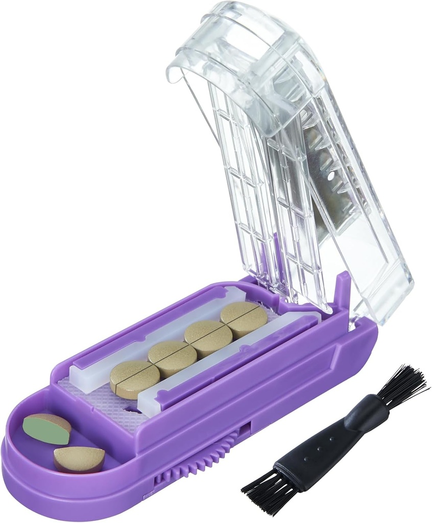 Bir Zamanda Multi Pills için Pill, Pill XS Küçük ve Küçük Pills için Splitter, Pill Splitter with Hidden Sharp Paslanmaz Steel Blade (Purple+Clear)