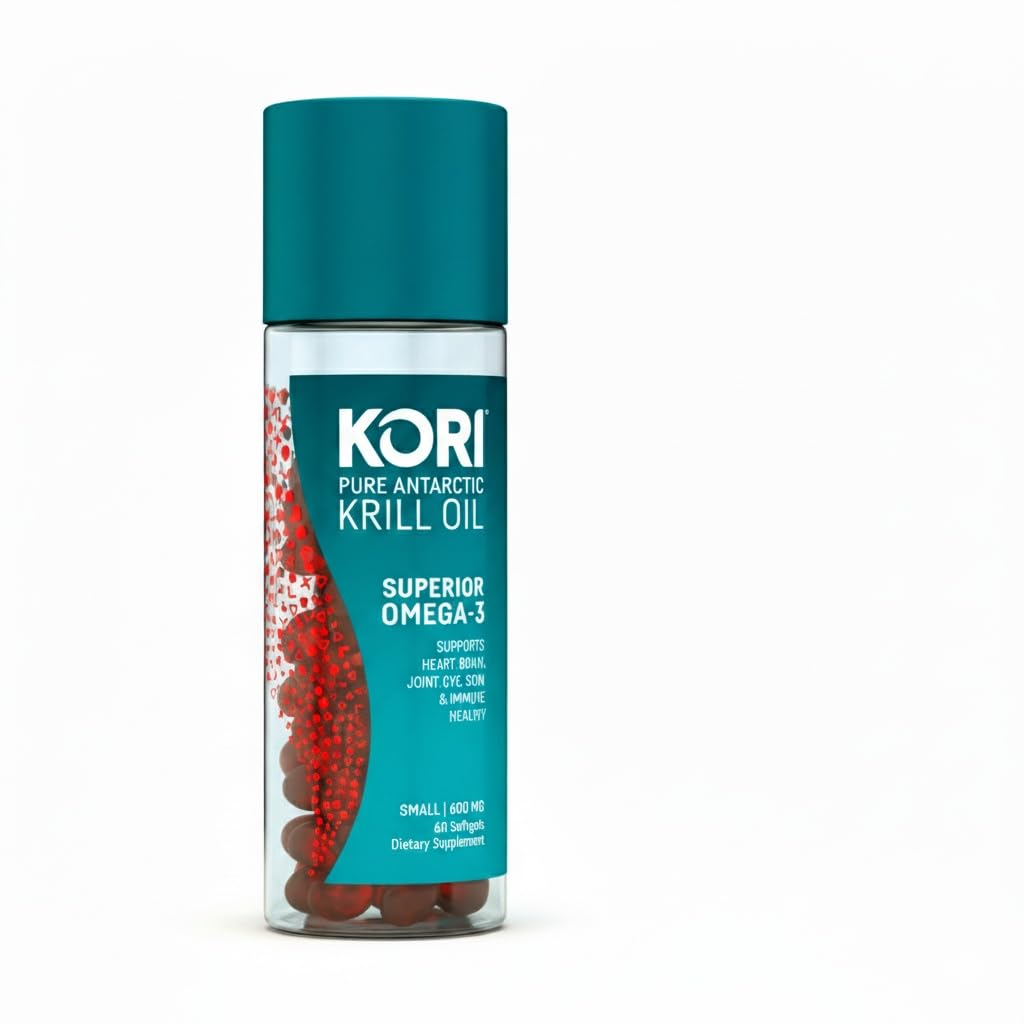 Kori Krill Oil Omega 3 Superior Abxia Oil Supplement, EPA & DHA, 600 mg, 60 Softgels