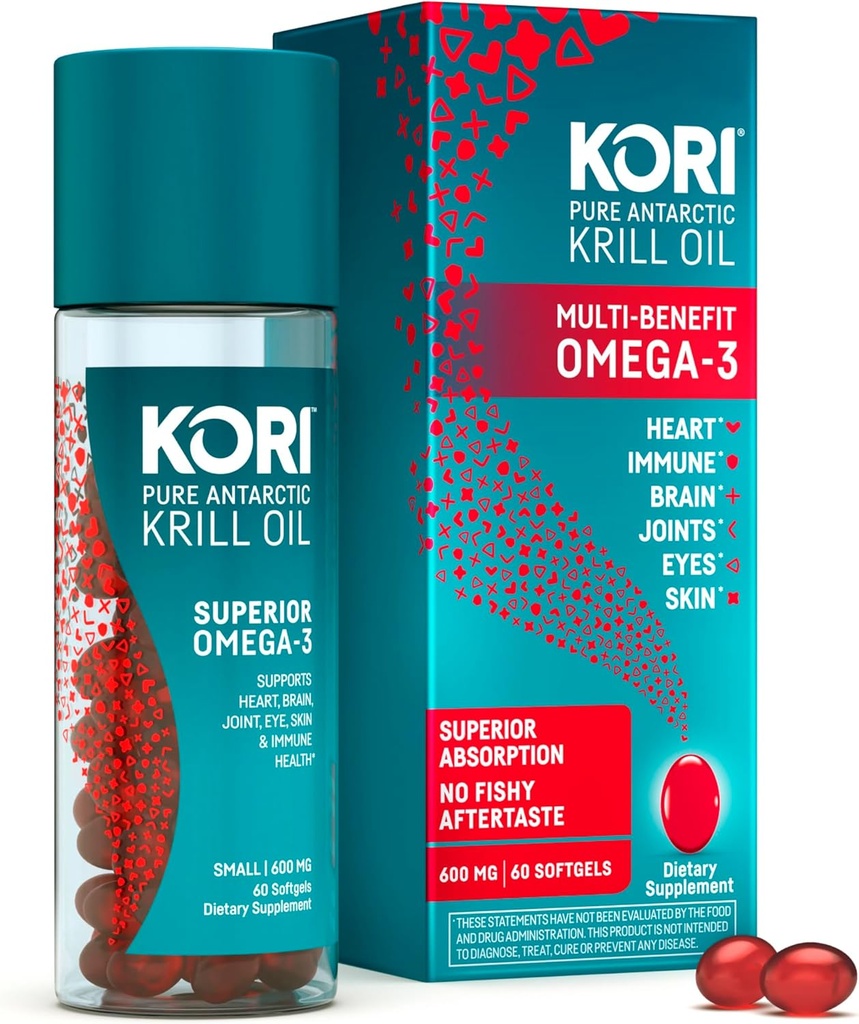 Oil Kori Krill Oil Omega 3 Superior Abvorvation Oil Supplement, EPA & DHA, 600 mg, 60 Softgels