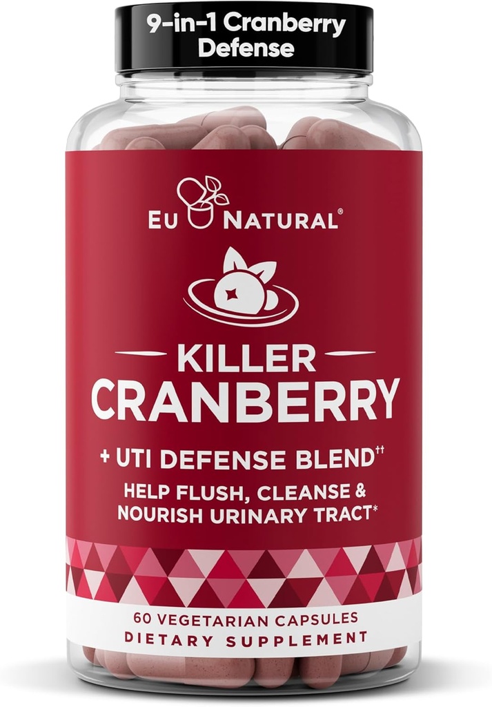 9-in-1 Killer Cranberry Pills for Women – UTI Defense Blend with Clinically Studied Ingredients – 9 Extract Urinary Tract Supplement – Pine Bark, Propolis, Vitamin D & More – 60 Fast-Acting Capsules