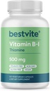 BESTVITE Vitamin B-1 (Thiamin) 500 mg (120 Vejetaryen Capsules) - No Stearates - Vegan - Yiyecek Karbonat - GMO - Gluten Free - No Silikon Dioksit