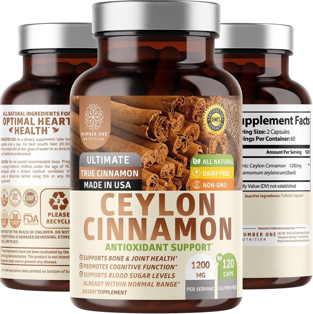 N1N Premium Ceylon Cinnamon 1200 mg [% 100 Organik Ceylon Cinnamon] Sağlıklı Circulation, Beyin ve Ortak Fonksiyonlar,120 Caps