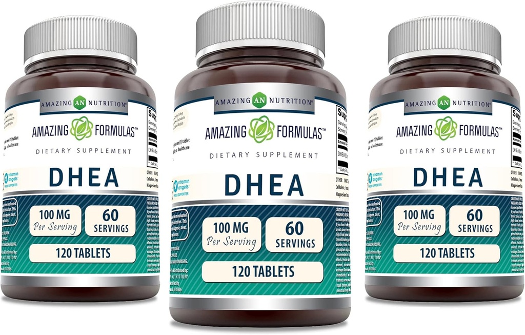 Amazing Formulas DHEA 100 mg Per 120 Tabletler Supplement | Non-GMO | Gluten Free | Made in USA (3 Pack)