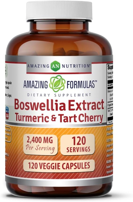 Amazing Formulas Boswellia Türmeric ve Tart Cherry 2400 mg Veggie Capsules | Non-GMO | Gluten Free | Made in USA | Ideal for Vegetarians (120)