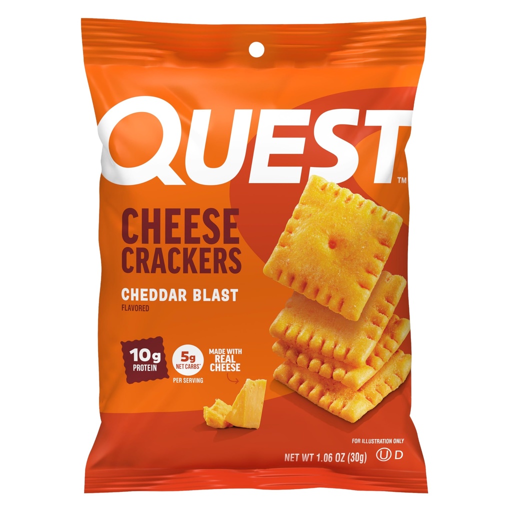 Quest Nutrition Cheese Crackers, Cheddar Blast, 10g protein, 5g Net Carbs, 1g Sugar, Real Cheese, 12 Packs (1.06 oz torbaları)