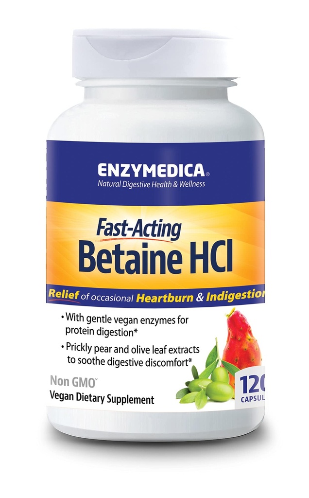 Enzymedica, Betaine HCl, Occasional Heartburn ve Indigestion Support, 120 Capsules