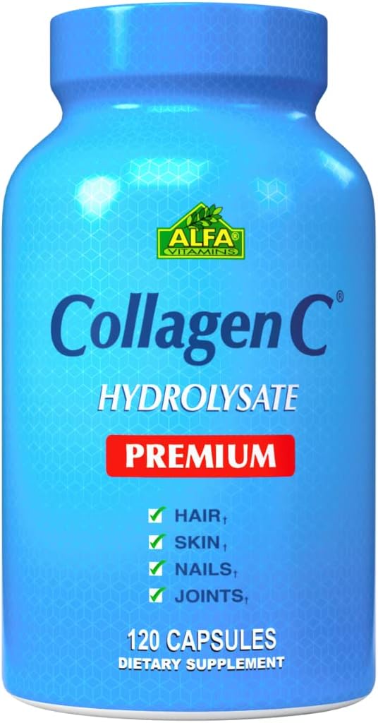 ALFA VITAMINS CollagenC Hydrolysate Premium Diyeter Supplement with C, Supports Skin, Hair, Nails & Bone Health, Advanceds Collagen Production, Collagen Capsule for Rejuvenation,120 Capsules