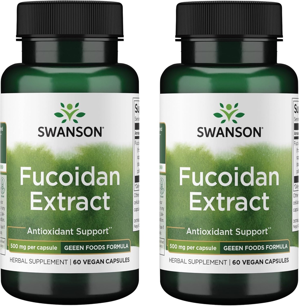 Swanson maksimum Güçlü Fucoidan Ekstraksiyon - Herbal Supplement Immune System Function - Natural Formula Supporting General Health - (60 Veggie Capsules, 500 mg Her) (2 Pack)