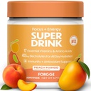 Forgge Energy Booster Super Drink - Καθαρή καφεΐνη + B12, B6, C & D Βιταμίνες - Ζάχαρη Δωρεάν Ενέργεια Ποτό σε σκόνη με ηλεκτρολύτες, Αμινοξέα, Αντιοξειδωτικά, Λιοντάρια Μάνε - Vegan, Keto-Friendly - 30 SVG, Ροδάκινο Μάνγκο