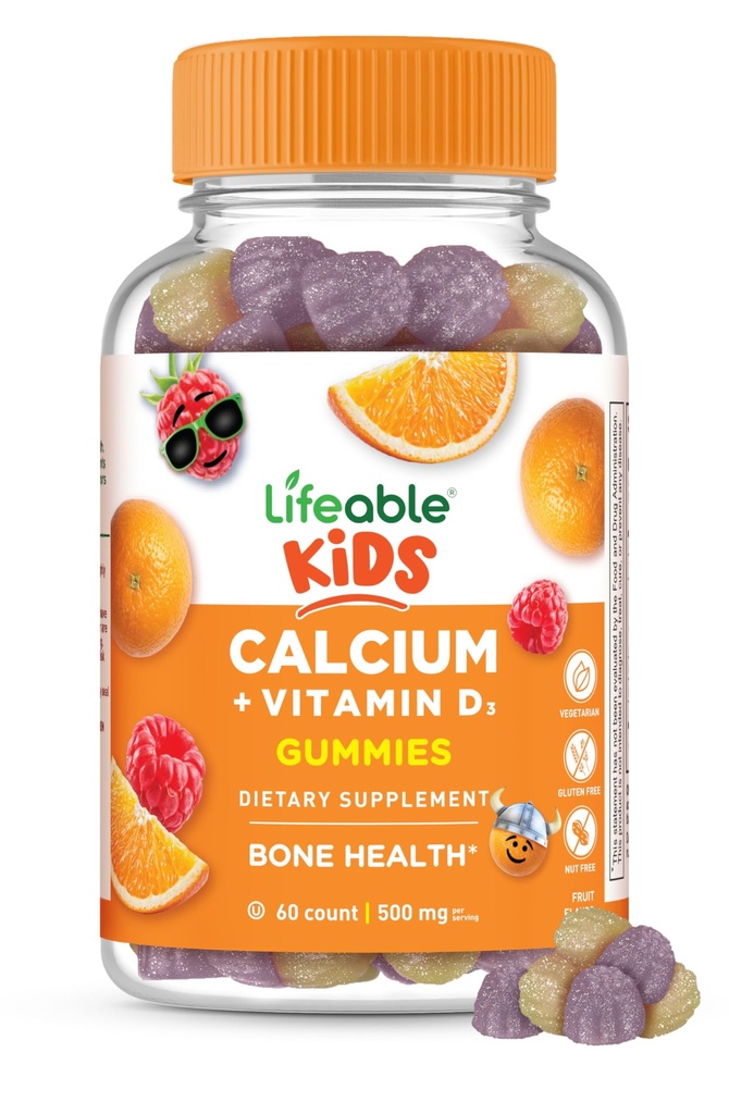 D3 Vitamin D3 ile Yaşamılabilir Çocuklaroluşuyor | D3 1000 IU Vitamin ile 500 mgo | Çocuklar için Büyük Tasting Kalsiyum Tamamı | Kemik Sağlığı ve Diş Büyümesi | 60 Gummies