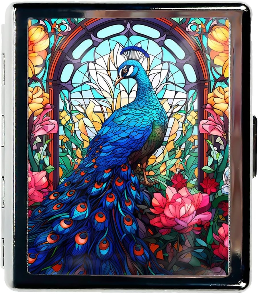 Travel Pill Organizer Small Pill Case for Purse Essentials 7 Days Cute Pill Box with Mirror Portable Pill Box for Pocket or Purse Pill Containe Travel Armağan (Peacock Stained Glass)