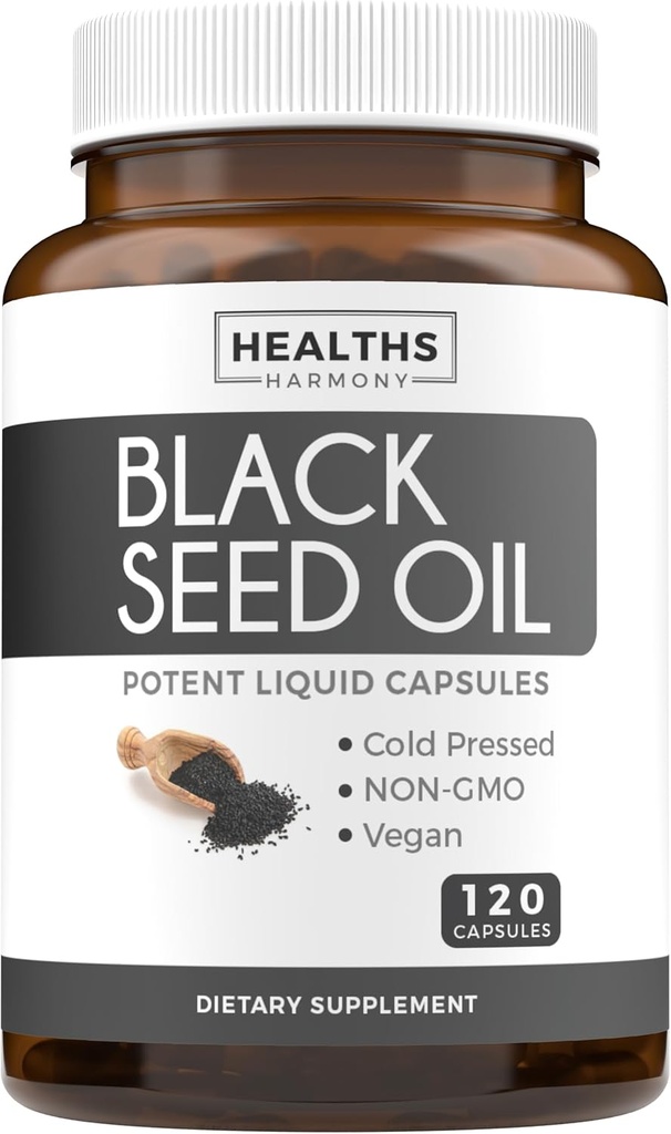 Black Seed Oil - 120 Softgel Capsules Skin Health (Non-GMO & Vegan) Cold-Pressed Nigella Sativa, Pure Black Cumin Tohum Petrolünü Vitamin E - 500 mg Her, 1000 mg Per 2 Capsule Hizmete Hizmet Etmek