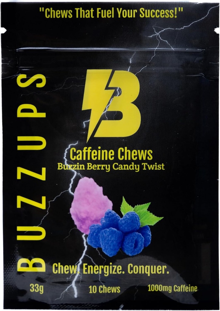 BuzzUps Caffeine Gummies – 100 mg Caffeine per Gummy, Buzzin Berry Twist Flavor, 1000 mg Total per Pack, Energy Supplement for Run, Bisiklet, Oyun, Endurance Sports (30 Gummies, 3Pack)