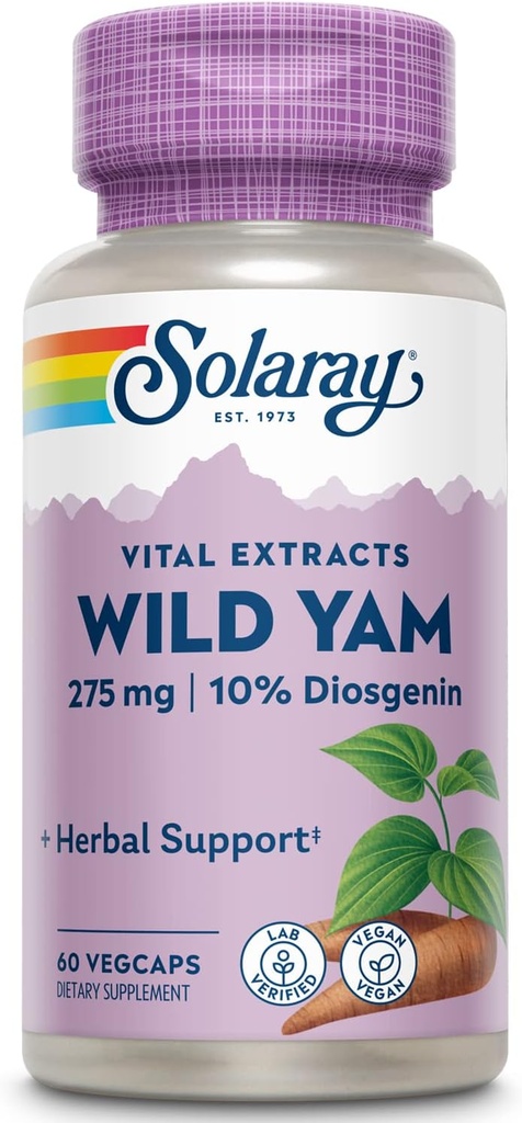SOLARAY Guaranteed Potency Wild Yam Root Extract Root Extract, Veg Cap (Btl-Plastic) 275mg | 60ct