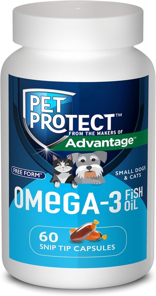 Pet Cat & Small Dog Omega-3 Supplement, Proprietary Free Form Mix, Normal Inflammatory Response, Snip-Tip Capsules (60 Kont)