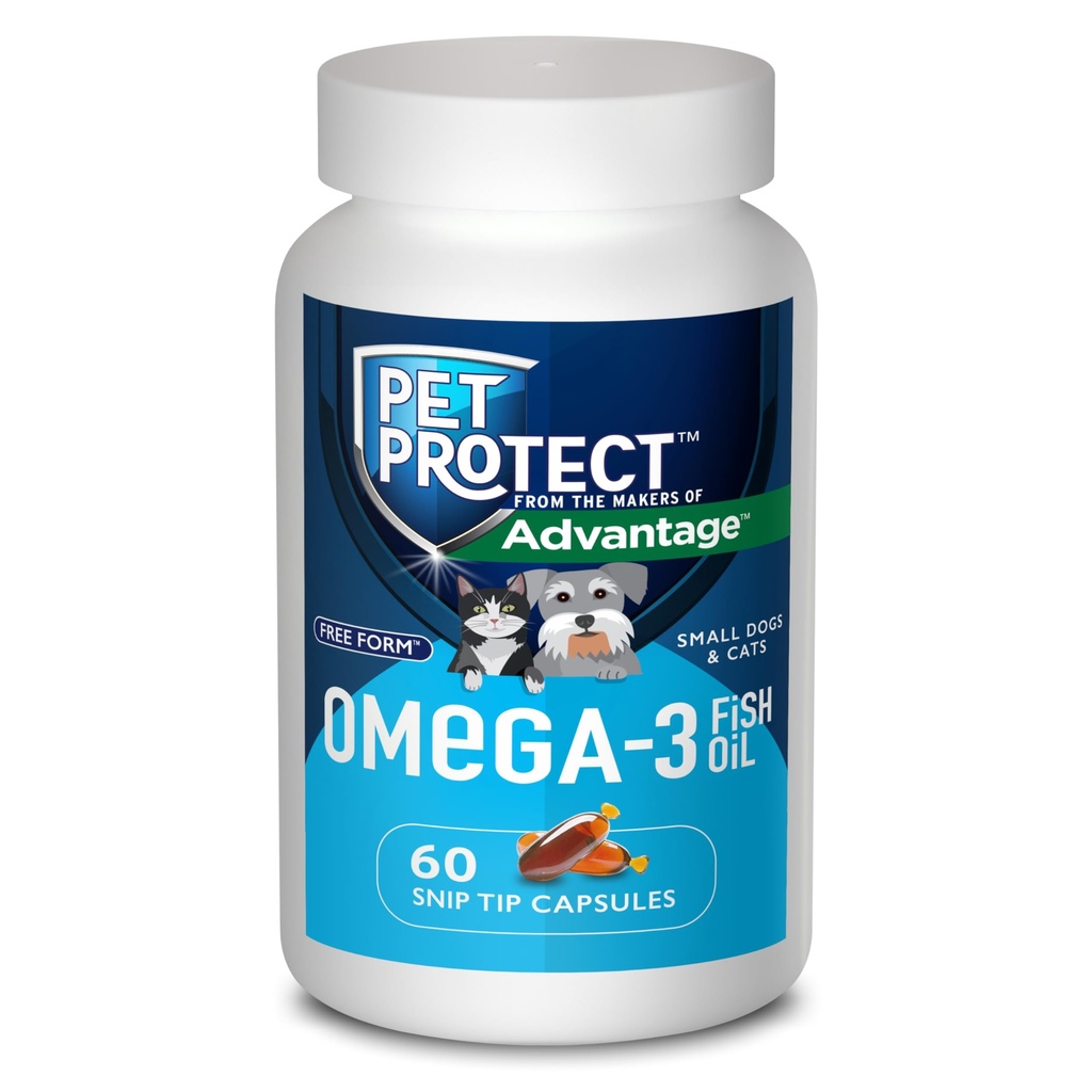 Pet Cat & Small Dog Omega-3 Supplement, Proprietary Free Form Mix, Normal Inflammatory Response, Snip-Tip Capsules (60 Kont)