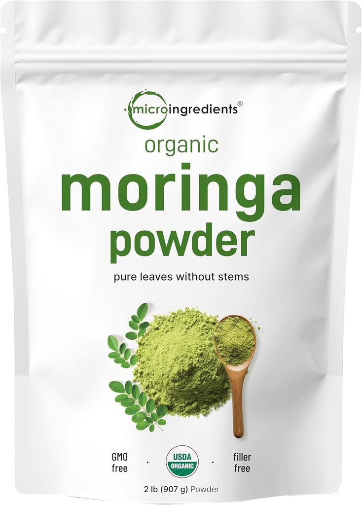 Βιολογική Moringa Oleifera Leaf Powder, 2 Λίρες, πλούσια σε αντιοξειδωτικά και ανοσοποιητική βιταμίνη, Μεγάλη Superfoods για Moringa Τσάι, Moringa Ποτό, Ινδία Καλλιέργεια, Vegan
