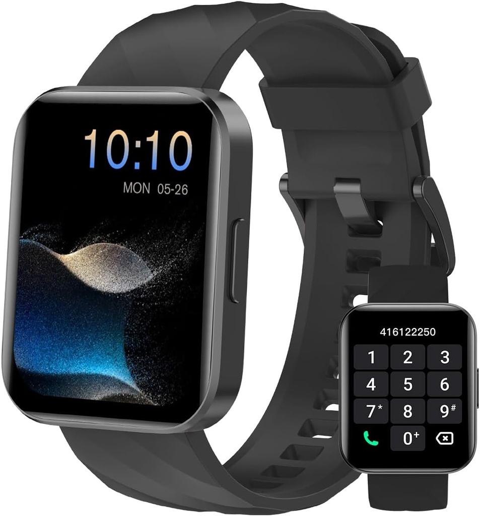 Smart Watch (Answer/Make Calls), 1.85" Smart Watches for Men Women Digital Watch Fitness Tracker with 100+ Sport Modes Heart Rate Monitor for iOS Android Phones Waterproof Black