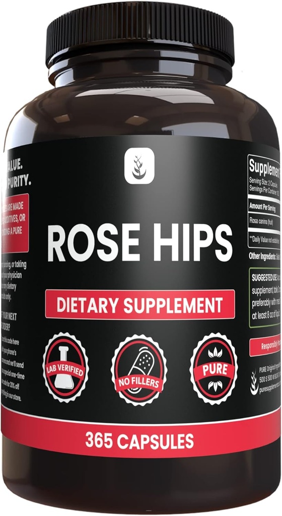 PURE ORIGINAL INGREDIENTS Rose HIPS (365 Capsules) Magnezyum Or Rice Fillers, Always Pure, Lab TY