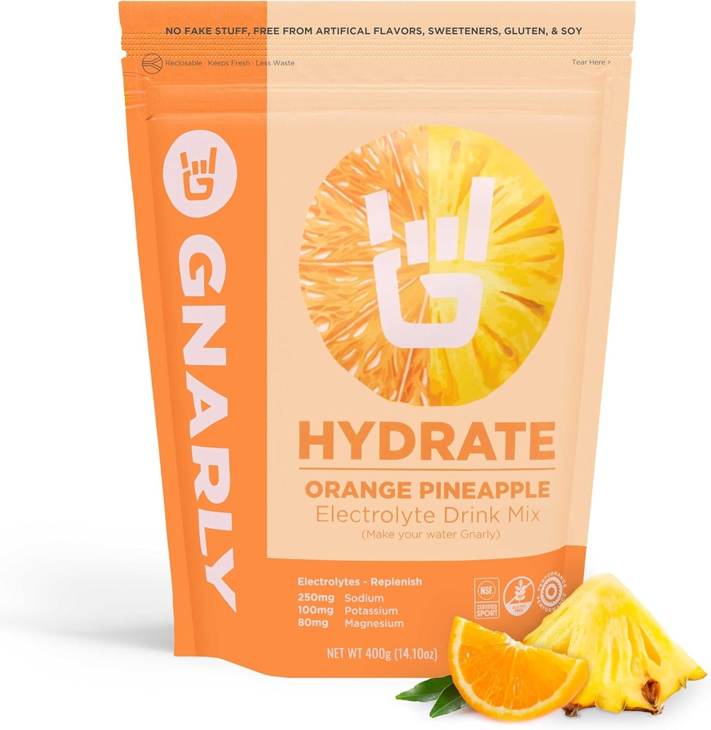 Gnarly Nutrition Hydrate Electrolyte Toz – Orange Pineapple Egzersiz Hydration Drink Mix – NSF Sport sertifikalı – Elektrolyte Çözüm, Performans ve Kurtarma – Orange Pineapple, 14.10 ozz