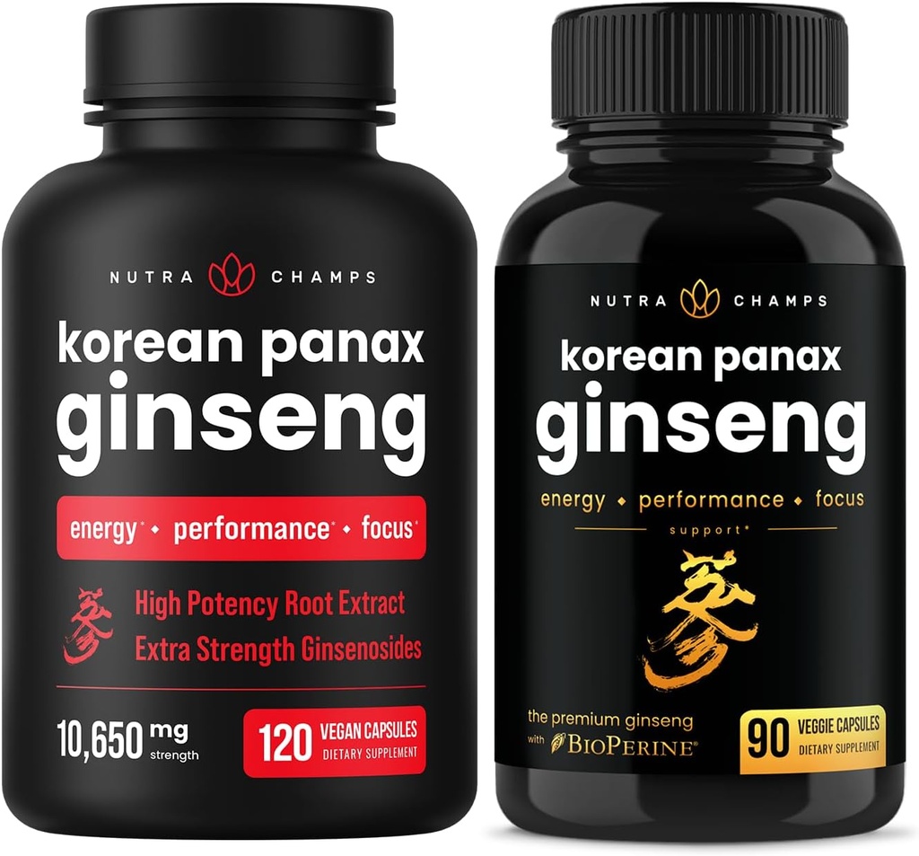 NutraChamps Complete Ginseng Duo - Η ολοκληρωμένη ενέργεια, Focus & Stamina υποστήριξη Bundle – Ginseng Gold & Korean Red Panax Ginseng