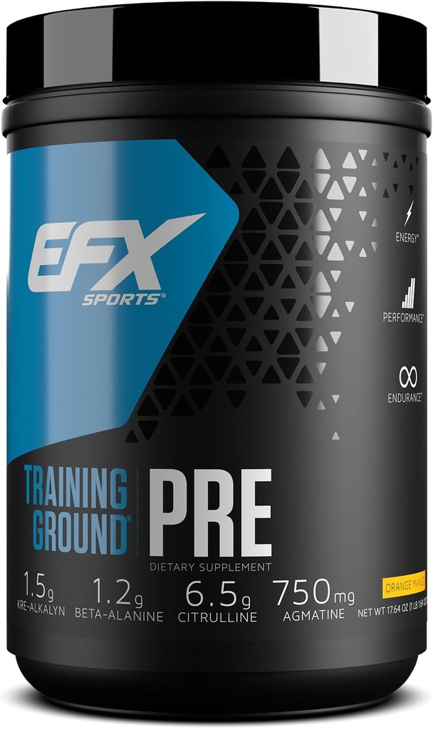 EFX Sports Education Ground Pre Workout Toz | Energy & Muscle Pumps | Hydromax Glycerol, Citrulline, Beta Alanine | 300 mg Caffeine | 20 Hizmet (Orange Mango)
