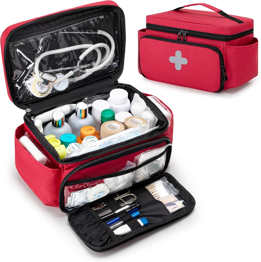 CURMIO Small Medicine Storage Bag Boş, Aile İlk Yardım Kutusu, Pill Şişe Acil Tıp malzemeleri için Organizer, Red (Bag Only, Patent Pending)