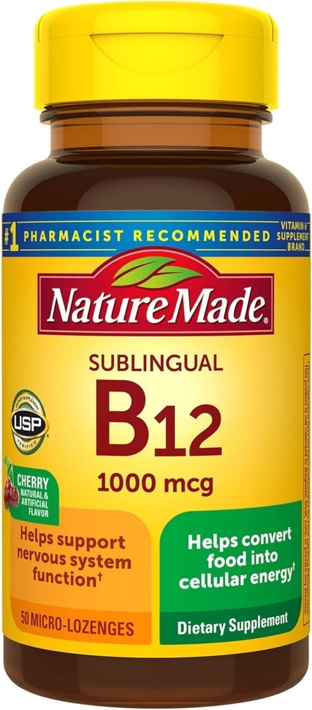 Φύση Made Υπογλώσσια Βιταμίνη B12 1000 mcg Micro-Lozenges, 50 Count for Metabolic Health