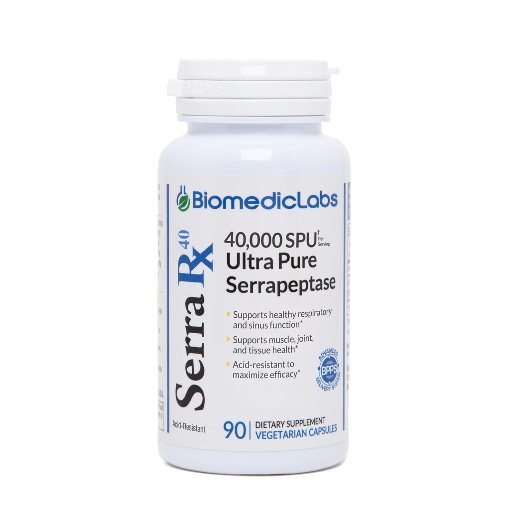 Serra-RX 40.000 SPU Serrapeptase - Asit-Resistant Proteolytic Systemic Enzyme, Non-GMO, Gluten Free, Vegan, 90 Veg Capsules