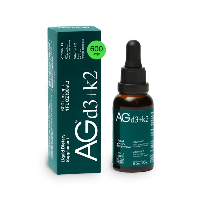 AG1 Vitamin D3 K2 Drops, 1000IU of Vitamin D3 ve 10006 of K2 per Service, Supports Bone Mechanic anduba Abxia (Athletic Greens)