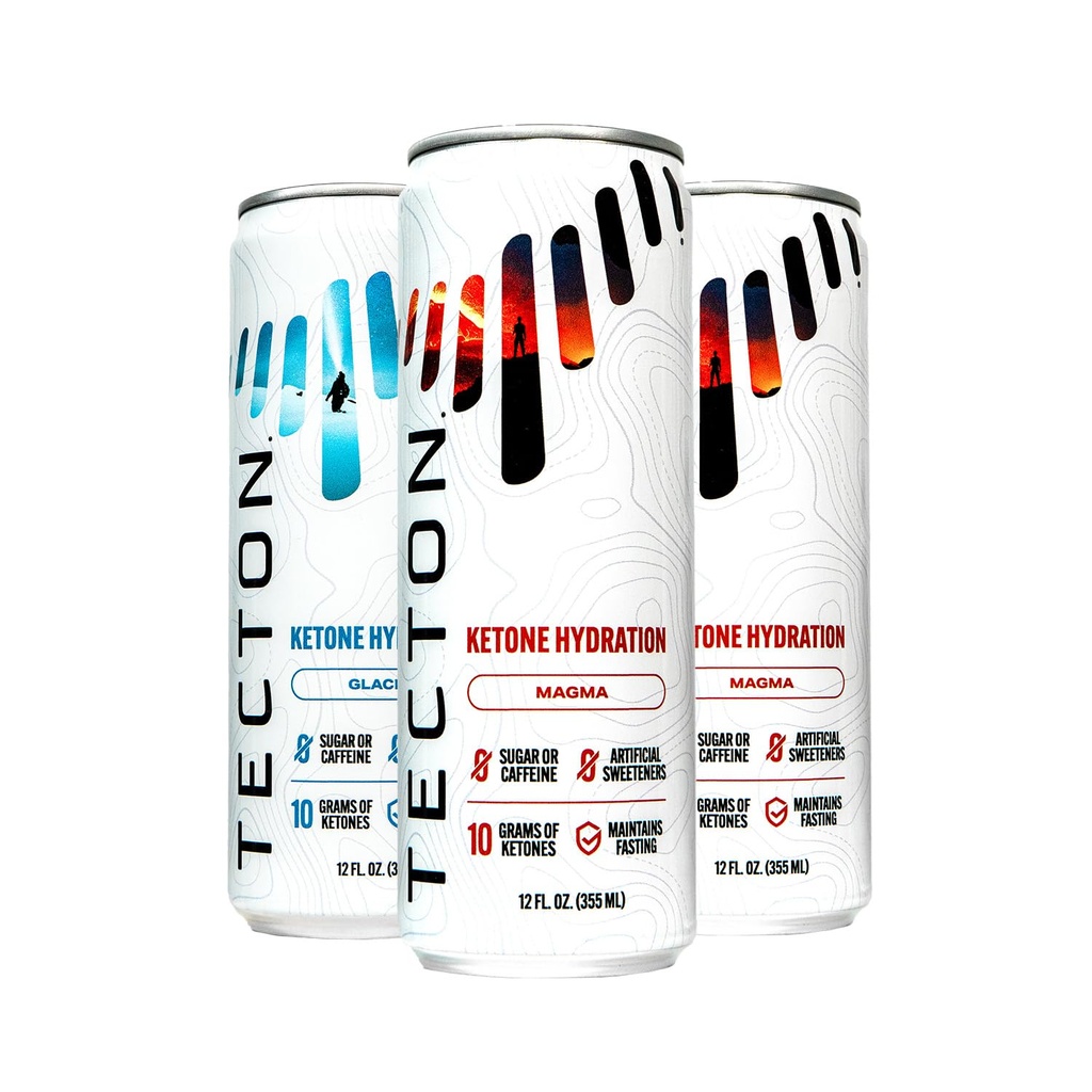 Tecton Ketone Ester- 10g BHB Ketone Ester/Serving, Πατενταρισμένοι Ίδιοι Κετόνοι Φύσης - Χωρίς ζάχαρη, Συσκευασία Ποικιλιών (2 Glacier, 2 Magma), Διεγερτικό-ελεύθερο