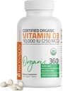 Bronson Vitamin D3 10.000 IU (250 mcg) sertifikalı Organik Yüksek Potency Non-GMO Vitamin D Supplement, 360 Tabletler
