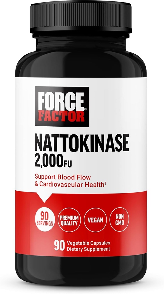 FORCE FACTOR Nattokinase 2000 FU, Nattokinase Supplement for Heart Health and Blood Printing Health, Blood Circulation Pills, Non-GMO, Vegan, No Gelatin, 90 Sebze Capsules