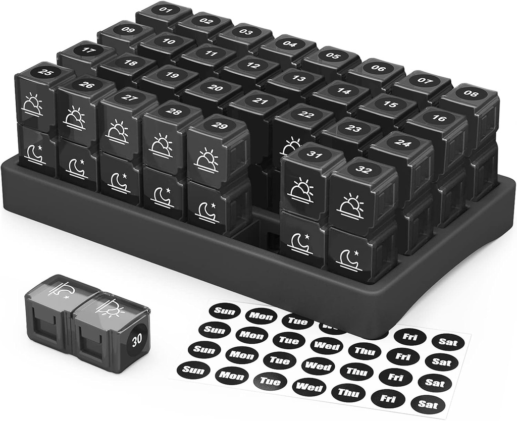 ZIKEE 30 Günlük Pill Organizer Aylık, Portatif Bir Ay Pill Box Vakaları, Vitaminler, Balık Yağı, Tamamlar ve İlaçlar için Günde 32 Kez Bir Günle Karşılaştırmalı