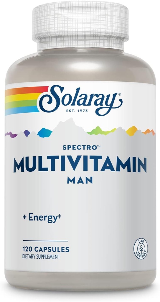 SOLARAY Spectro Multivitamin for Men, Men's Multivitamin for Energy and Overal Wellness with Saw Palmetto, Pumpkin Seed, Digestive Enzymes, and More, 60-Day Εγγύηση, 30 Υπηρεσίες, 120 Κάψουλες
