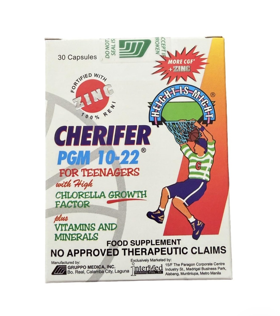 Cherifer PGM 10-22 Capsules with Çinko for Teenagers with Chlorella growth Factor,and Taurine 30 Capsules