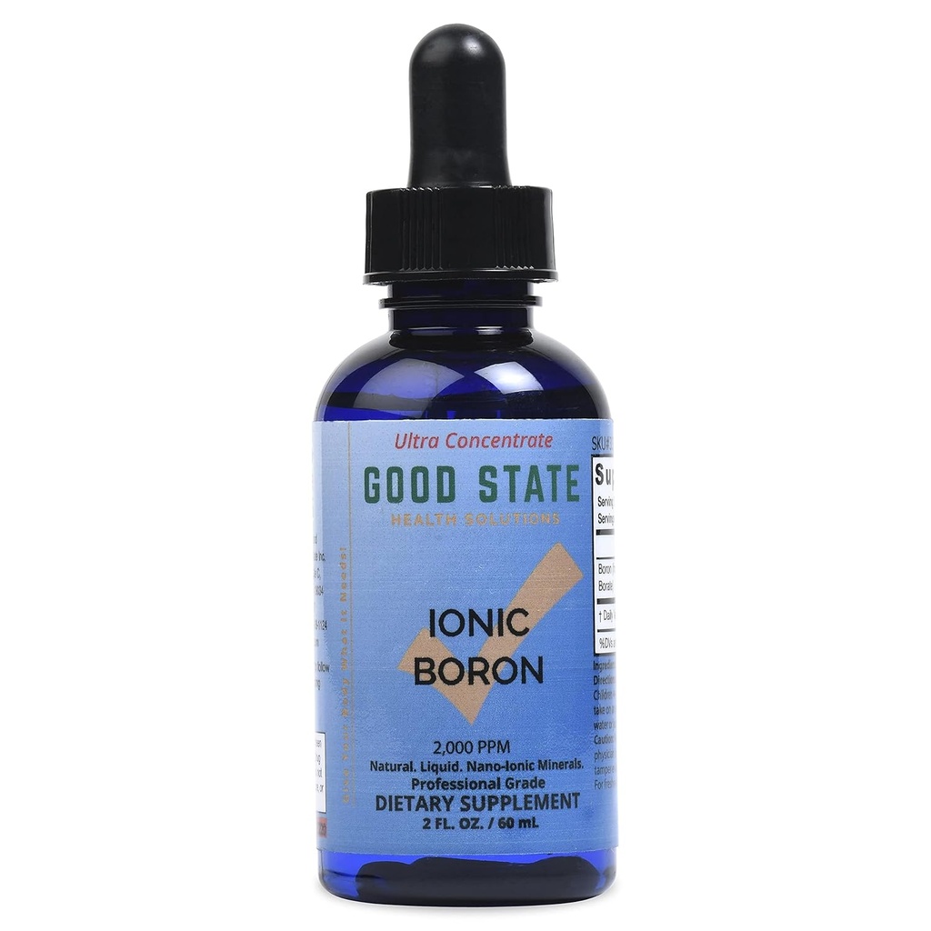 Good State | Ionic Boron | Natural | Liquid Concentrate | Nano Sized Mineral Technology | Professional Grade | 10 Drops Equals 1 mg | 1.6 Fl oz Bottle
